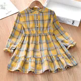 Toddler Girls Long Sleeve Plaids Casual Cotton Dress