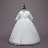 Toddler Girls Embroidery Flowers Rainbow Tutu Bowknot Back Lace Formal Gowns Dress