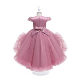 Toddler Girls Pearls Bowknot Tutu Sleeveless Formal Dress Trailing Gowns Dress