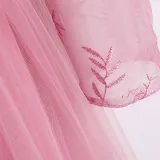 Toddler Girls Embroidery Flower Mesh Long Sleeve Pearls Formal Dress Lace Gowns Dress