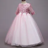 Toddler Girls Embroidery Flowers Rainbow Tutu Bowknot Back Lace Formal Gowns Dress