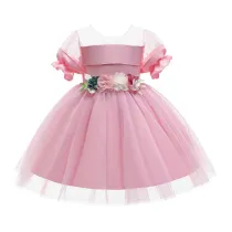 Toddler Girls Petal Formal Dress Mesh Short Sleeve Gowns Dress