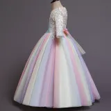 Toddler Girls Embroidery Flowers Rainbow Tutu Bowknot Back Lace Formal Gowns Dress