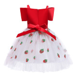 Toddler Girls Off The Shoulder Bow Tie Sequins Strawberry Tutu Formal Gowns Dress