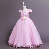 Toddler Girls Flower Flying Sleeve Formal Dress Pearls Gowns Dress