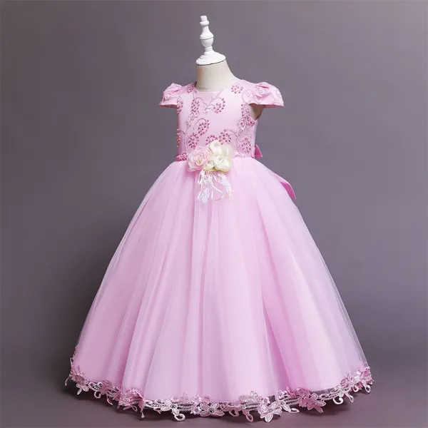 Toddler Girls Flower Flying Sleeve Formal Dress Pearls Gowns Dress
