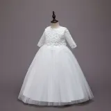 Toddler Girls Embroidery Flowers Rainbow Tutu Bowknot Back Lace Formal Gowns Dress