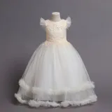 Toddler Girls Flying Sleeve Formal Dress Cupcake Gowns Long Dress