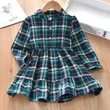 Toddler Girls Long Sleeve Plaids Casual Cotton Dress