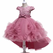 Toddler Girls Pearls Bowknot Tutu Sleeveless Formal Dress Trailing Gowns Dress