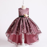 Toddler Girls Flower Sleeveless Formal Dress Embroidery Trailing Gowns Dress
