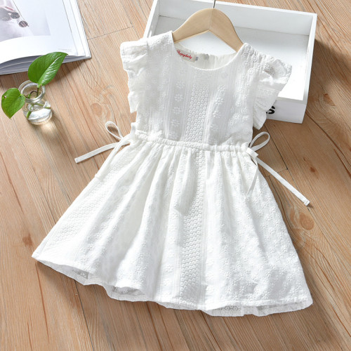 Toddler Girls White Embroidery Floral Sleeveless Casual Cotton Dress