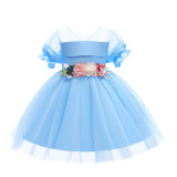 Toddler Girls Petal Formal Dress Mesh Short Sleeve Gowns Dress