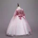 Toddler Girls Embroidery Flowers Rainbow Tutu Bowknot Back Lace Formal Gowns Dress