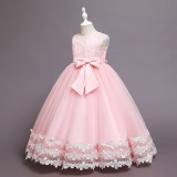 Toddler Girls Flower Lace Bow Tie Sleeveless Formal Dress Gowns Dress