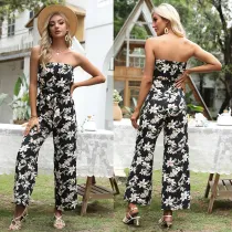 Women Black Floral Off The Shoulder Jumpsuit