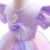 Toddler Girls Flower Tutu Swan Ruffles Short Sleeve Formal Gowns Dress