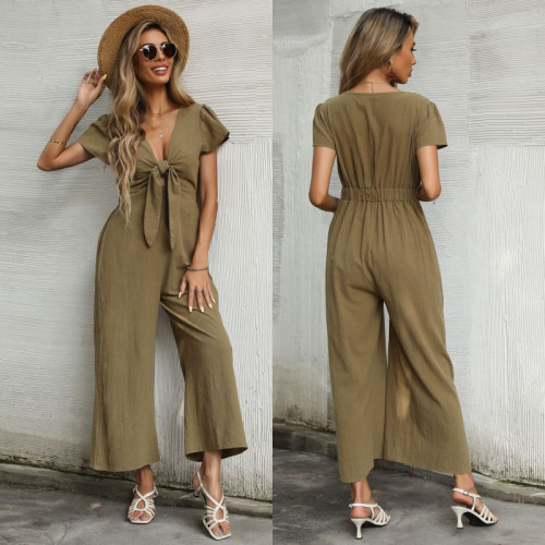 Women's Solid Color Sexy V-Neck Jumpsuit