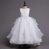 Toddler Girls Embroidery Flowers Sleeveless Formal Lace Trailing Gowns Dress