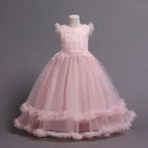 Toddler Girls Flying Sleeve Formal Dress Cupcake Gowns Long Dress