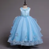 Toddler Girls Embroidery Flowers Sleeveless Formal Lace Trailing Gowns Dress