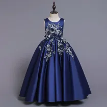 Toddler Girls Embroidery Flowers Sleeveless Formal Gowns Long Dress
