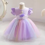 Toddler Girls Flower Tutu Swan Ruffles Short Sleeve Formal Gowns Dress