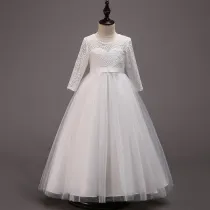 Toddler Girls Long Sleeve Formal Lace Gowns Dress