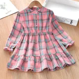 Toddler Girls Long Sleeve Plaids Casual Cotton Dress