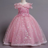 Toddler Girls Embroidery Sequins Snowflakes Formal Dress Gowns Sleeveless Dress