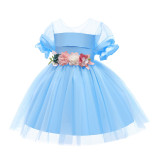 Toddler Girls Petal Formal Dress Mesh Short Sleeve Gowns Dress