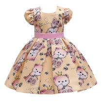 Toddler Girls Birthday Bear Formal Short Sleeve Gowns Dress
