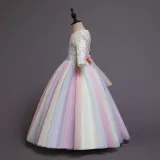 Toddler Girls Embroidery Flowers Rainbow Tutu Bowknot Back Lace Formal Gowns Dress