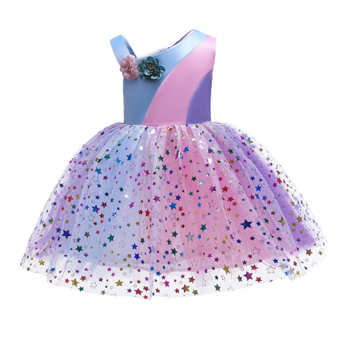 Toddler Girls Rainbow Sequins Stars Formal Gowns Dress