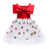 Toddler Girls Off The Shoulder Bow Tie Sequins Strawberry Tutu Formal Gowns Dress
