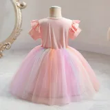 Toddler Girls Flower Tutu Swan Ruffles Short Sleeve Formal Gowns Dress