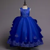 Toddler Girls Embroidery Flowers Sleeveless Formal Lace Trailing Gowns Dress