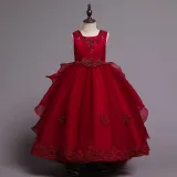 Toddler Girls Embroidery Flowers Sleeveless Formal Lace Trailing Gowns Dress