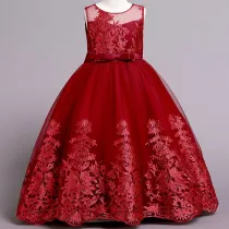 Toddler Flower Girls Embroidery Floral Formal Dress Sleeveless Gowns Dress