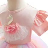 Toddler Girls Flower Tutu Swan Ruffles Short Sleeve Formal Gowns Dress