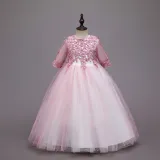 Toddler Girls Embroidery Flowers Rainbow Tutu Bowknot Back Lace Formal Gowns Dress