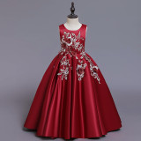 Toddler Girls Embroidery Flowers Sleeveless Formal Gowns Long Dress