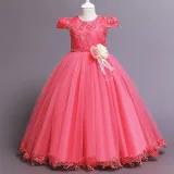 Toddler Girls Flower Flying Sleeve Formal Dress Pearls Gowns Dress