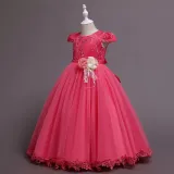Toddler Girls Flower Flying Sleeve Formal Dress Pearls Gowns Dress