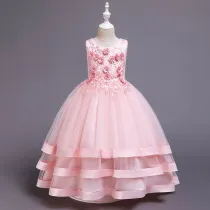 Toddler Girls Jewelry Flowers Formal Dress Embroidery Trailing Gowns Dress
