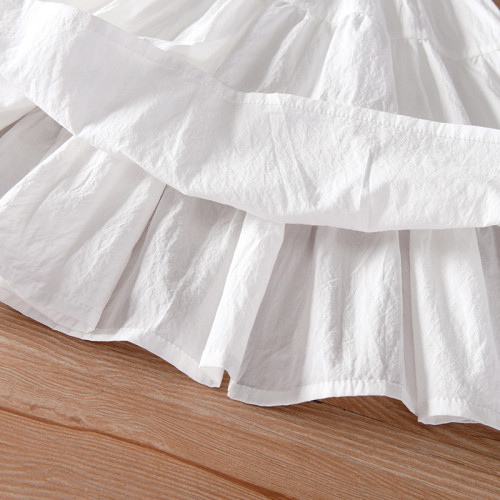 Toddler Girls White Ruffles Square Collar Casual Cotton Dress