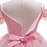 Toddler Girls Gold Sequins Crown Formal Sling Tutu Gowns Pink Dress