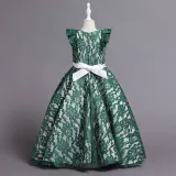 Toddler Girls Flying Sleeve Embroidery Lace Pearls Waist Formal Gowns Dress
