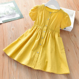 Toddler Girls Pure Color Pockets Shirt Cotton Dress
