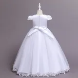 Toddler Girls Flower Flying Sleeve Formal Dress Pearls Gowns Dress
